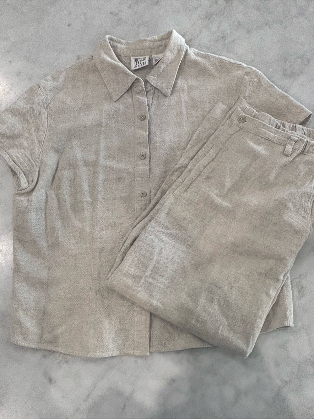 Field Gear Vintage Linen Cotton 2 Piece Set Khaki Tan Shirt Pants Womens L 12